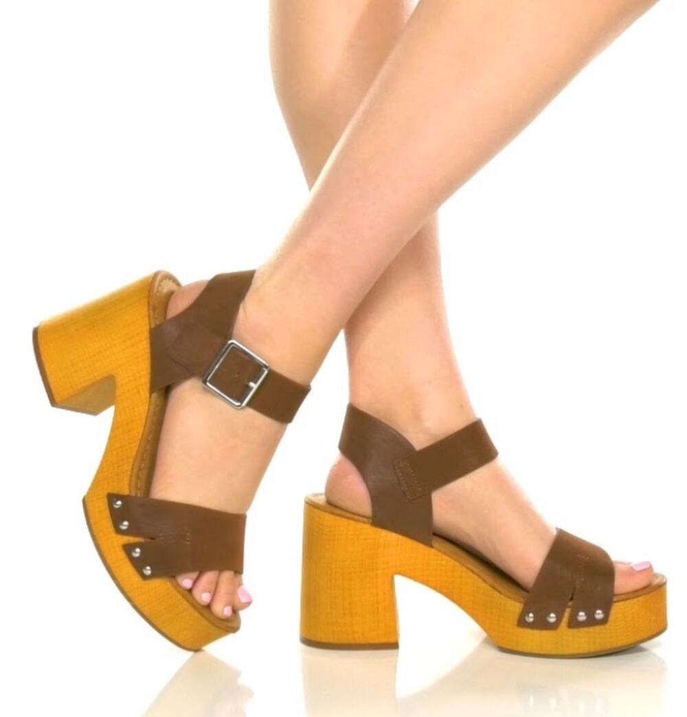 MIA Sandals Nira Platform 8 Retro Vintage Style 70's Chunky Faux Wood Block Hell